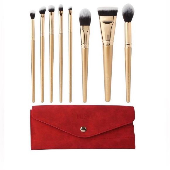 Luxie- 8 Gold Brush Set With red Brush Holder Case - Picture 6 of 9